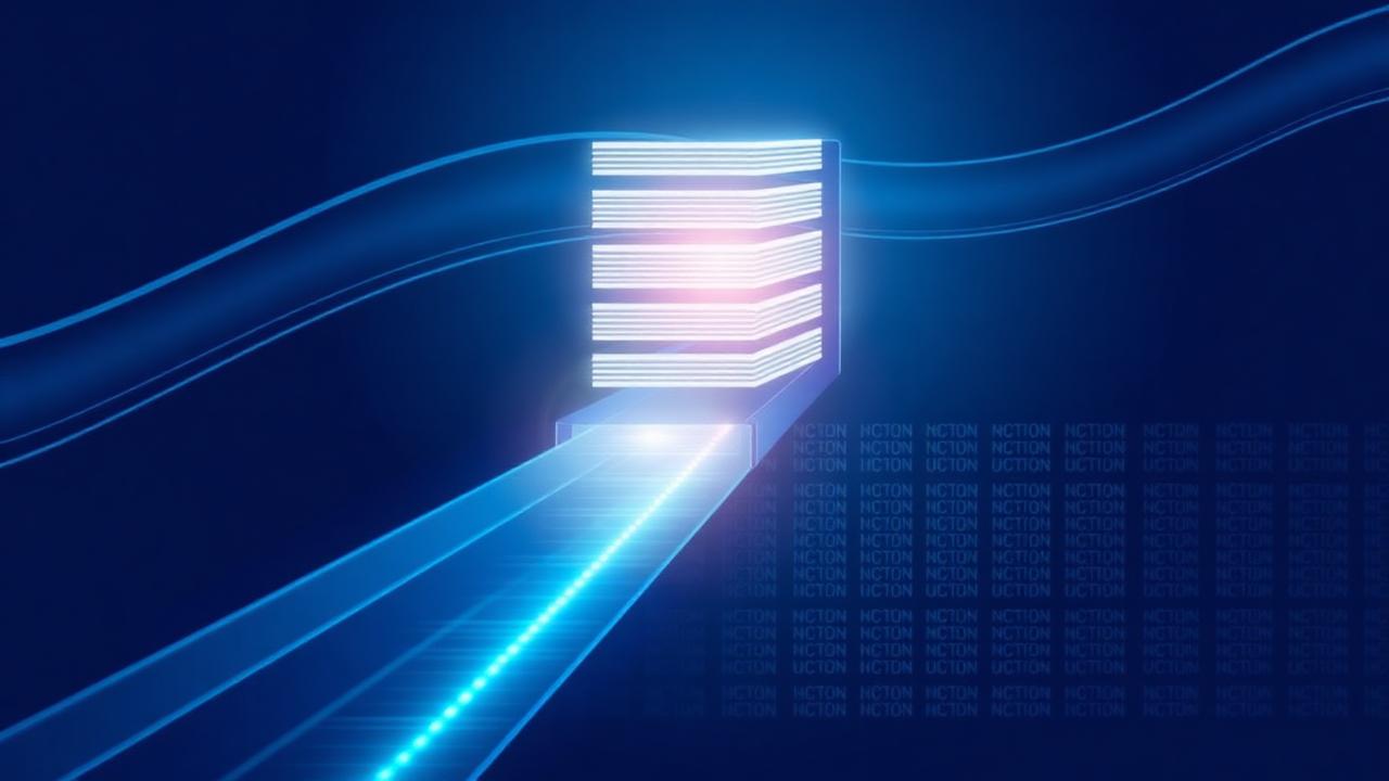 Batch files flowing along a stream of light into a processing node